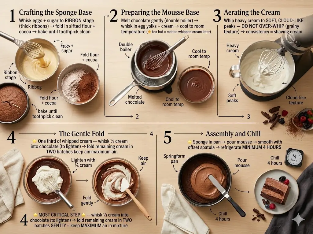 Chocolate mousse cake: 5 best steps to a perfect dessert